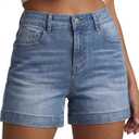 luvamia Jean Shorts for Women High Waisted Mid Thigh Mom Stretch Denim Shorts Casual Summer Jorts Country Concert Outfit (Blue, S)