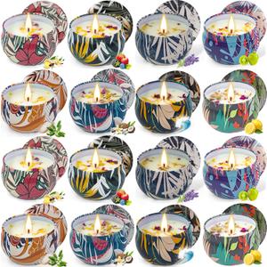 16 Pack Soy Wax Scented Candle Gift Set, Bulk Value Aromatherapy Candles with Fresh Green, Sea Salt & Sage, Coconut Vanilla, Lemon, Ocean Breeze, Vanilla, Lavender & Berry Scents  Gifts for Women