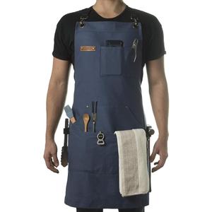 Chef and BBQ Apron with Bottle Opener and Hand Towel - 10oz Cotton Canvas, Stainless Steel Hardware - Cross Back Straps