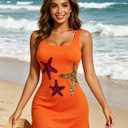 Suillty Women Teens Sequin Starfish Ruffle Hem Mini Tank Dress Sexy Square Neck Sleeveless Bodycon for Party Club