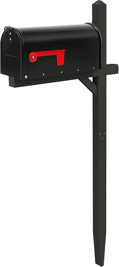 Colingmill Mailbox and Post Combo, Black Wooden Mailbox Post for Outdoor Home Yard Classic Style