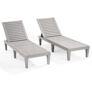 Nestl Patio Chairs - Grey Chaise Lounge Chair Outdoor, 5-Position Adjustable Sun Tanning Chair, Waterproof Pool Lounge Chairs Set of 2, Reclining Lawn Chair, Lightweight Outdoor Lounge Chairs