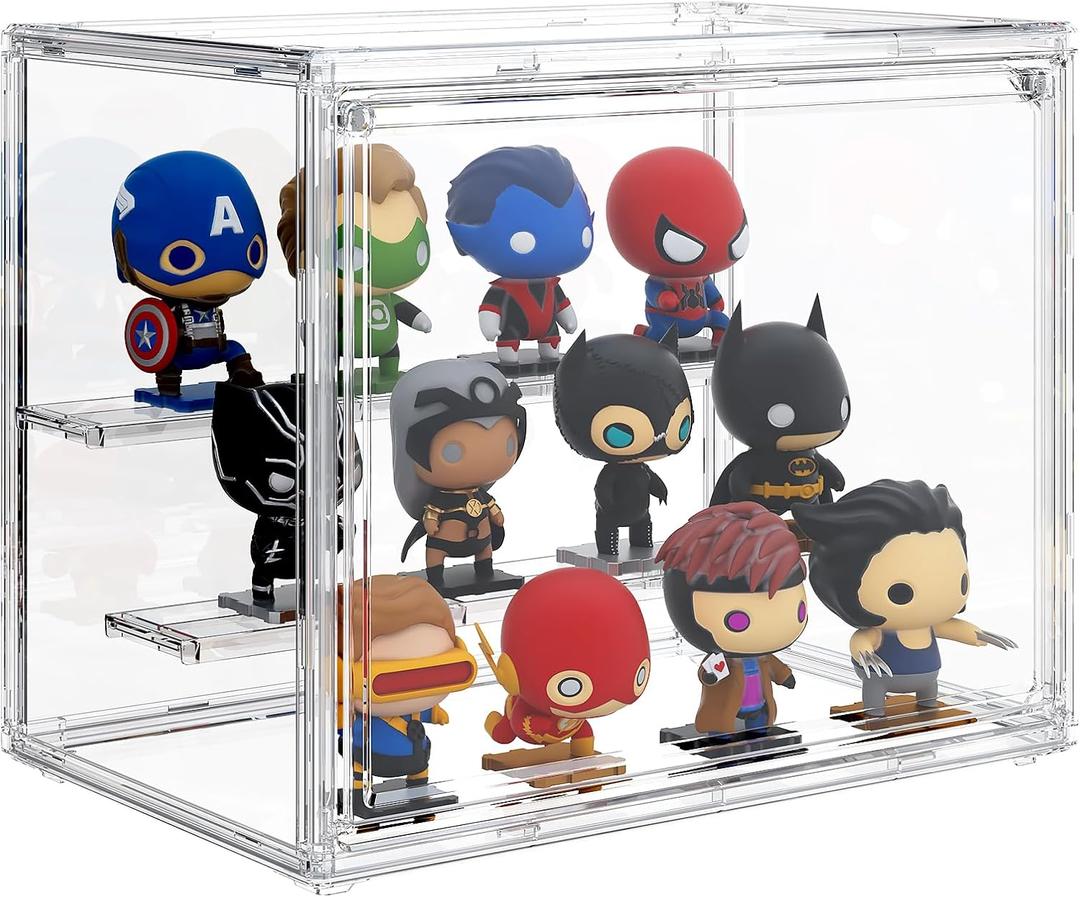 Acrylic Display Case 3 Tiers Clear Figure Display Cases for Collectibles Stackable Storage Box with Magnetic Door Dustproof Showcase (Small)
