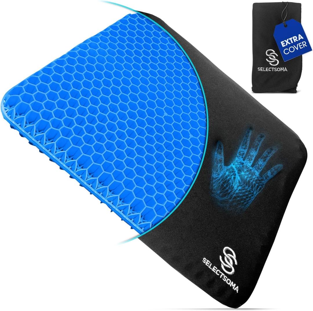 SelectSoma Gel Seat Cushion for Long Sitting Pressure Relief for Back, Sciatica, Coccyx, Tailbone Pain - Cushion for Office Chair, Wheelchair, Car & Truck, Patio Chairs - Egg Seat Pad (Standard Size Blue Gel)
