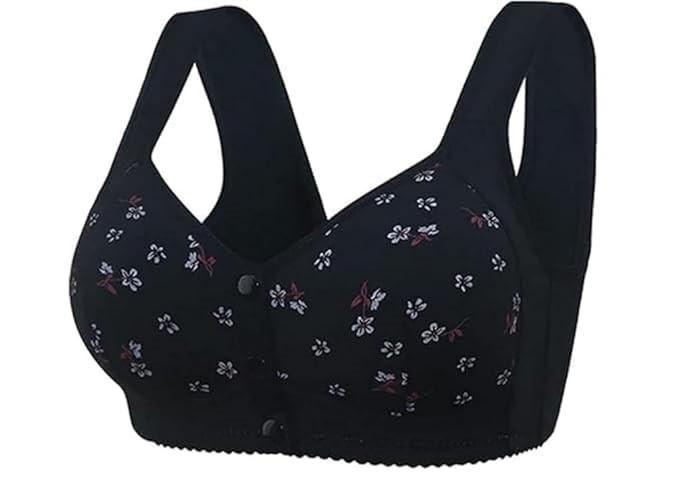 Daisy Bras for Older Women No Underwire Front Closure Comfort Senior Wireless Snap Closing Bra, Black, 42B