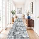 3x15 Ft Long Hallway Runner Rug - Non-Slip Washable Kitchen Runner Rug with Rubber Backing | Modern Abstract Wide Floor Carpet Runner for Indoor Entryway, Bedroom, Living RoomGrey