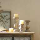 NIKKY HOME Farmhouse Solid Wood Pillar Candle Holders Set of 3, Brown
