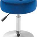 Blue Vanity Chair for Makeup Room Vanity Stool for Makeup Room Round Velvet Tufted Makeup Chair Vanity Stools for Bathroom Height Adjustable 360 Swivel