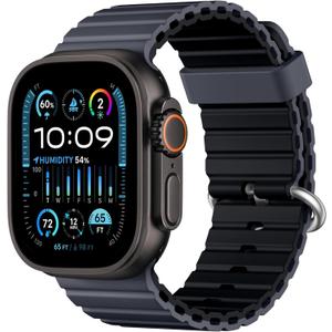 DaQin Ocean Band for Apple Watch Ultra 3/Ultra 2/Ultra 49mm 46mm 45mm 44mm 42mm Men, Soft Silicone Breathable Waterproof Sport Wristband Strap for iWatch Series 11 10 9 8 7 6 5 4 SE 3 2 1 (Anthracite/Black)
