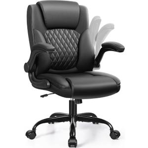 Leather Office Chair, PU Home Computer Desk Chairs with Ergonomic Back Support, 360Swivel Free, Small Gaming Chair with Wheels and Adjustable Armrests, for Short People Use (1 Pack, Black)