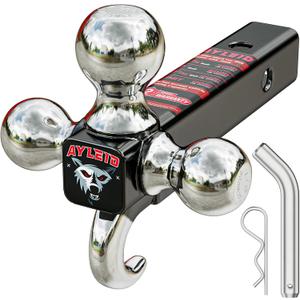 Ayleid Trailer Hitch Tri-Ball Mount with Hook & Pin Balls Sized 1-7/8, 2 & 2-5/16 inches, Tow Hitch, Silver