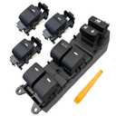 Window Switch Assembly with 3 Single Switches & LED Backlight, Compatible with Toyota Tundra/Sequoia 2007-2021 Models (Driver Side + Passenger/Rear Doors) (Four-Door Window Switch, Ice Blue)