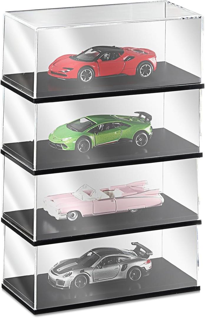 Baderke 4 Pcs Clear Model Cars Display Case 4.72 x 2.28 x 1.77 Inches Fit for 1/64 Scale Acrylic Display Case Vehicles Toy Storage Collectors