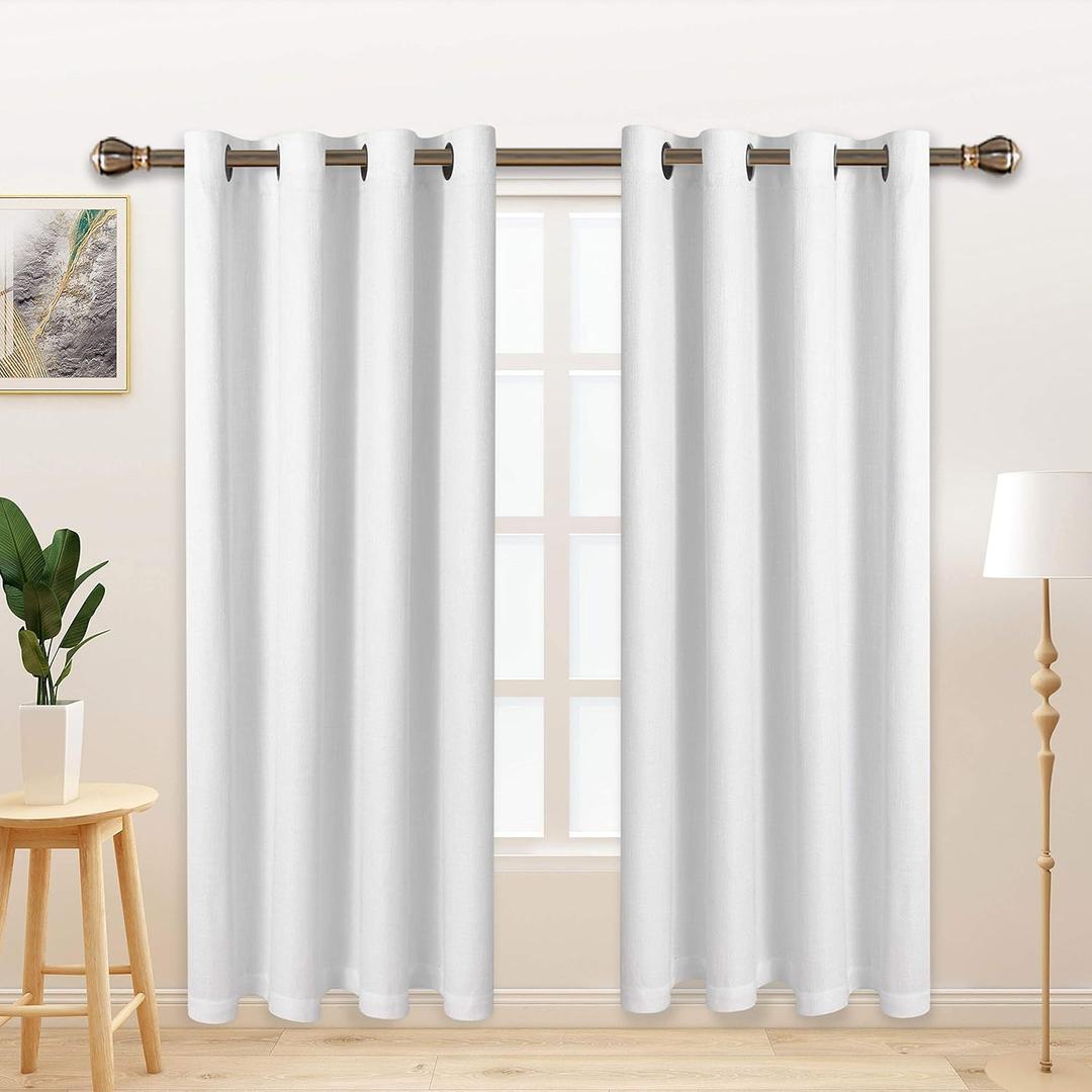 LORDTEX Linen Look Textured Blackout Curtains with Thermal Insulated Liner - Heavy Thick Grommet Window Drapes for Bedroom, 50 x 95 Inches, White, Set of 2 Panels