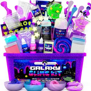 Original Stationery Galaxy Slime Kit for Kids Ages 812, DIY Space Slime Set with Glow-in-the-Dark Stickers & Galactic Glitter, Fun Cosmic Craft for Creative Play, Christmas Gift for Boys & Girls