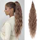 Flufymooz Ponytail Extension, Flexible Wrap Around Ponytail Extension Long Wavy Curly Ponytail Hair Extensions Natural pony tail Synthetic Hairpiece for Women 26 Inch (Chocolate Brown to Light Brown)
