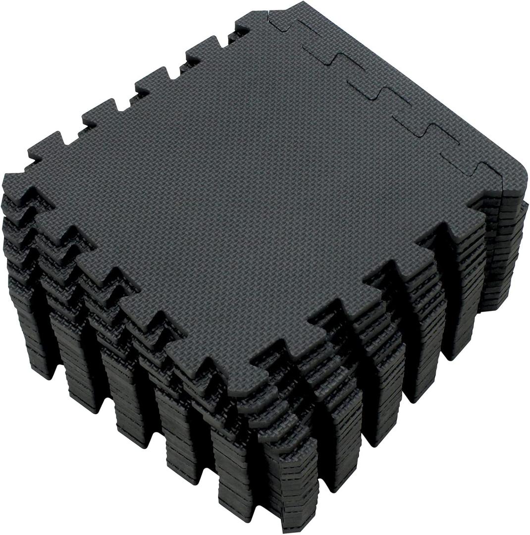 Yostrong 18 Tiles Interlocking Puzzle Foam Baby Play Mat with Straight Edges for Playing - EVA Babies Crawling Mat | Rubber Floor Work Out Mats for Home Gym. Black. YOC-Db18S18