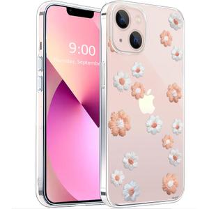 Unov Case Compatible with iPhone 13 Mini Case Clear with Design Embossed Pattern Soft TPU Bumper Slim Protective 5.4 Inch (Daisy Blooms)