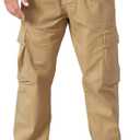 THWEI Cargo Pants for Men Casual Cotton Lightweight Relaxed Fit Stretch Elastic Waist Work Pants (3X-Large, Khaki)