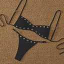 SherryDC Womens Sexy Studded Bikini Set Bandeau Cheeky High Cut Thong 2 Piece Swimsuits (Black, M)