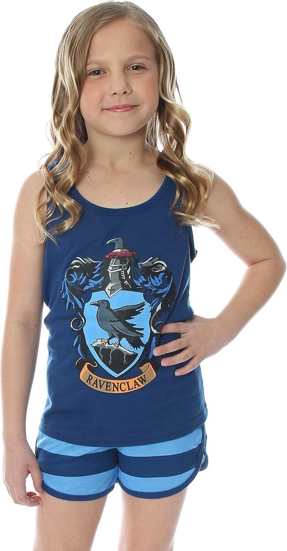 Harry Potter Big Girls' Hogwarts House Crest Racerback Tank and Shorts Pajama Lounge Set (18-20, Ravenclaw)