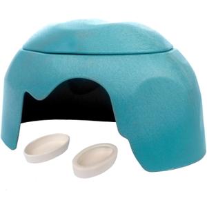 Reptile Hideout Cave Box with 2 Ceramic Sinks Fit for Snakes Lizards Chameleons Tree Frogs Geckos Small Tortoises and Other Small Reptiles (Blue)