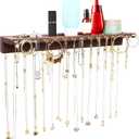 YYILIS Necklace Holder, Upgraded Extra Large Wall Necklace Organizer with 30 Hooks Wall Mounted Necklace Hanger with Jewelry Tray/Cosmetics Shelf Rustic Pine Wood Holder (Walnut)
