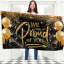 We are Proud of You Congratulations Decorations - Graduation Banner - 5ft x 3ft (Black & Gold)