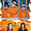 Halloween Costumes for men Prisoner Costume Men  Orange Prisoner Jumpsuit, Scary Headband, Handcuffs (M)
