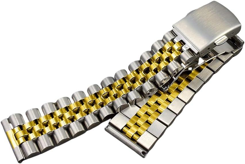 flat end 18mm 19mm 20mm jubilee with double button buckle stainless steel watch bracelet fit for rlx skx watch (2 tone gold)