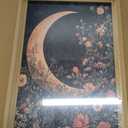 Moody Moon Floral Wall Art Dark Academia Goth Moon Wall Decor Painting Vintage Flower Celestial Artwork 3D Texture Sandstone for Bedroom Living Room 16x24 inch Wood Framed