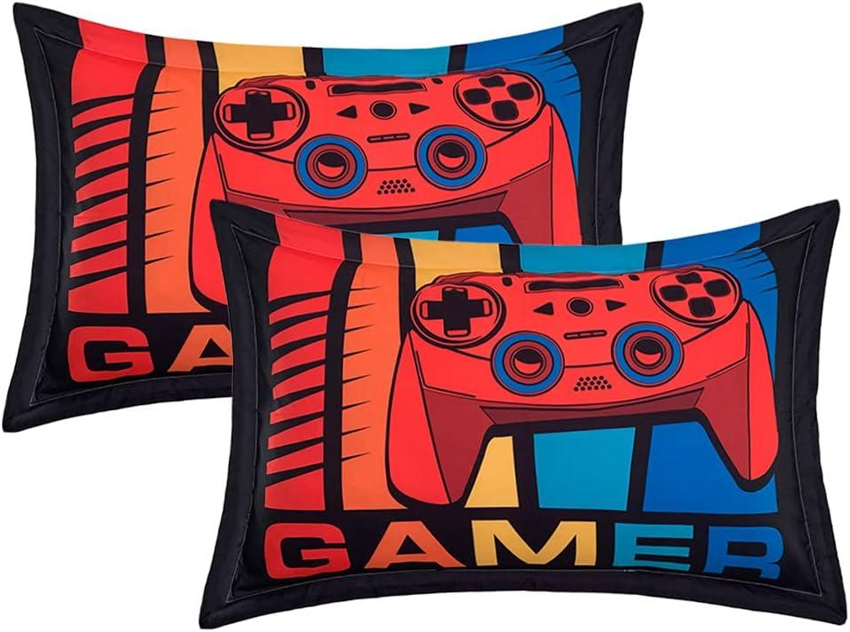 ADASMILE A & S Gaming Pillow Cases for Kids Standard Pillowcases Queen Size for Boys Game Controller Decorative Pillow Cover for Bedroom Decor Soft Microfiber Boys Gift 20"x30"