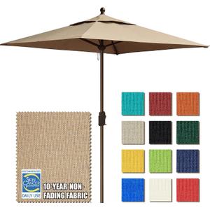EliteShade USA 10-Year-Non-Fading 6x6Ft Square Market Patio Umbrella, UPF 50+ UV Protection Performance Sun Umbrella, Heavy Duty Commercial Grade Outdoor Table Umbrella with Crank, Windproof Vented Top for Garden, Pool, Deck and Outdoor Playsets, Heather Beige