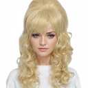 Linfairy Long Wavy Blonde Mixed Wig Big Bouffant Beehive Wigs for Women fits 50s 80s Costume
