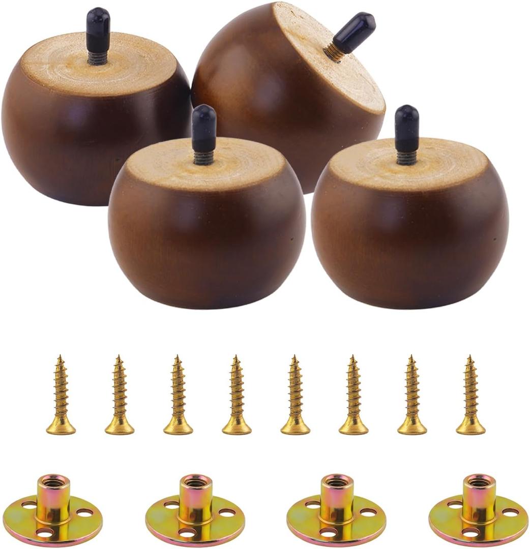 Set of 4 Wood Furniture Legs 2 inch Walnut Bun Feet for Furniture Ottoman Couch Cabinet Sofa with M8 Bolt Predrilled