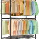 Himimi Double Rods Clothes Rack Heavy Duty,Adjustable Metal Garment Rack with Wheels,Portable Clothing Rack for Hanging Clothes, Closet Rack for Bedroom Laundry Room, 45" W20.5" D80.5" H, Black