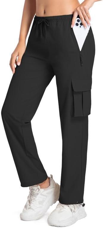 Womens Hiking Pants Lightweight Quick Dry Cargo Pants 4 Pockets Water Resistant Travel Casual Work Athletic Pant (Black, XL)