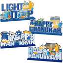 4Pcs Hanukkah Decorations Hanukkah Wooden Table Centerpieces Menorah Dreidel Star of David Signs for Winter Hanukkah Decor Party Hanukkah Jewsih Hanukkah Decorations for Home