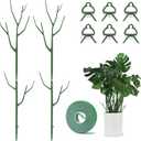 Yhtpouqe 4 Pack Plant Support Stakes, Plant Stakes for Indoor and Outdoor Plants. 28inch Plant Sticks with Extension Poles, Plant Clips, Plant Ties for Potted Monstera Plants, Climbing Plants (Green)