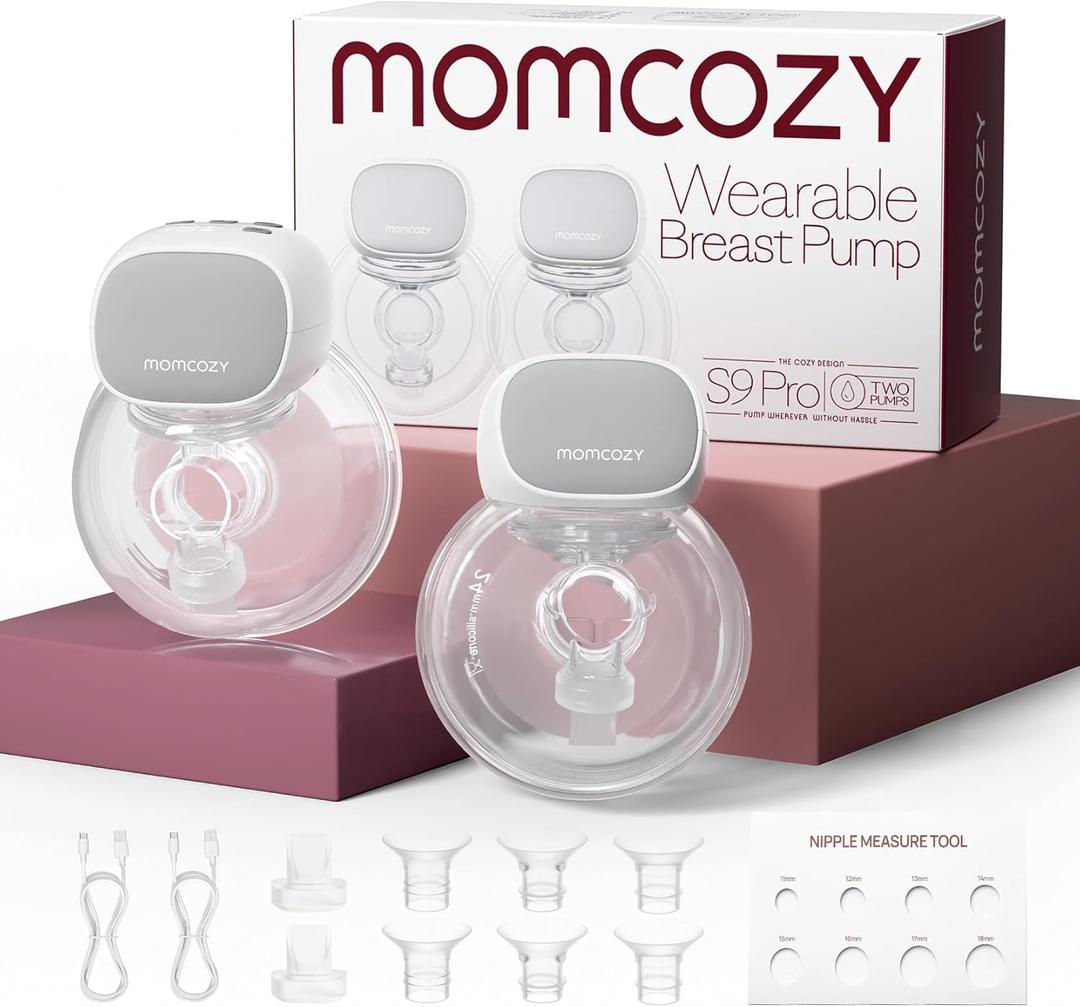 Momcozy S9 Pro Upgraded Wearable Breast Pump, Hands-Free Design with Extended Battery Life & LED Display, Double Electric Portable Pump with 2 Modes & 9 Levels, 24mm, 2-Pack, Gray