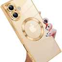 KANGHAR Case Designed for iPhone 16 Plus Case Magnetic Clear with Camera Lens Protector[Compatible with MagSafe] Luxury Cute Plating Design Full-Body Shockproof Protection Cover Gold
