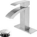 Waterfall Spout Bathroom Vessel Faucet, Tall Waterfall Single Handle One Hole Deck Mount Mixer Bowl Tap with Large Rectangular Spout, Bar Sink Faucet Lavatory Vanity with Overflow, Silver