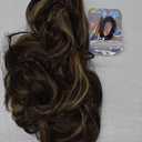 FESHFEN Claw Clip Ponytail Extensions, Long Pony Tail Hair Piece Wavy Curly Synthetic Hairpieces for Women, Chestnut Brown Mixed Ash Blonde 26 inch