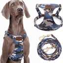 Dog Harness, No Pull Dogs Harness and Multi-Function Leash Set for Medium Dogs Easy Walk Everyday Adjustable Soft Dog Vest Harness Fashionable Dog Accessories Camouflage Blue-Button-L55-77lb