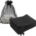 HRX Package Black Organza Bags 5x7 inch 100pcs, Mesh Candy Bags Jewelry Pouches Drawstring Empty Sachet for Present Wedding Giveaways