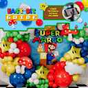 ALL-IN-1 Video Game Balloon Arch Kit with BONUS Mushroom, Cloud & Star Balloons - Red Blue Green Yellow Balloon Garland for Gamer Birthday Party Decorations & Party Supplies