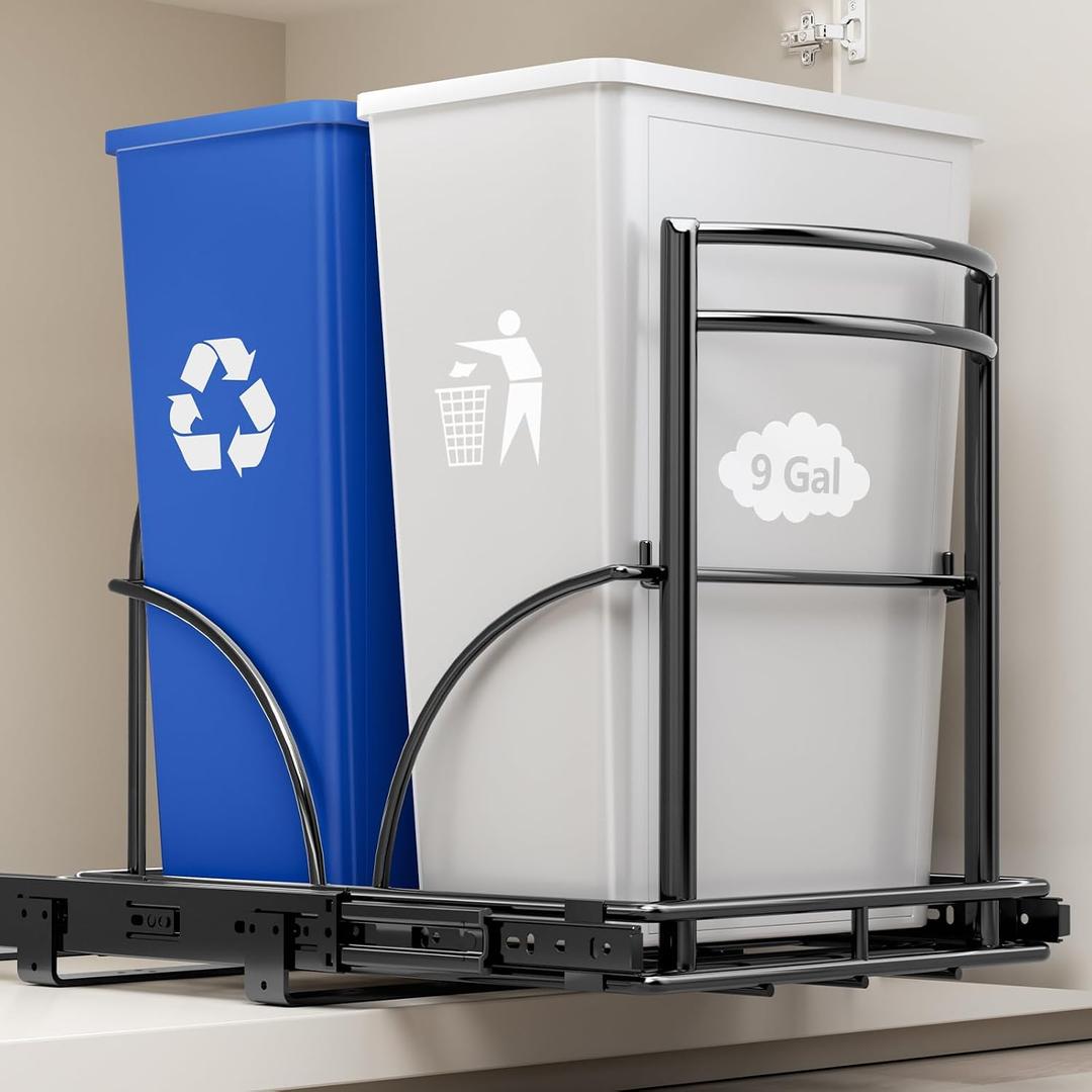 Dual Pull Out Trash Can Under Cabinet Rack-No Can Included, Under Sink