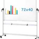 VIZ-PRO Double-Sided Mobile Whiteboard, 72 x 40 Inches, Magnetic Rolling Dry Erase White Board on Wheels with Aluminium Frame and Stand