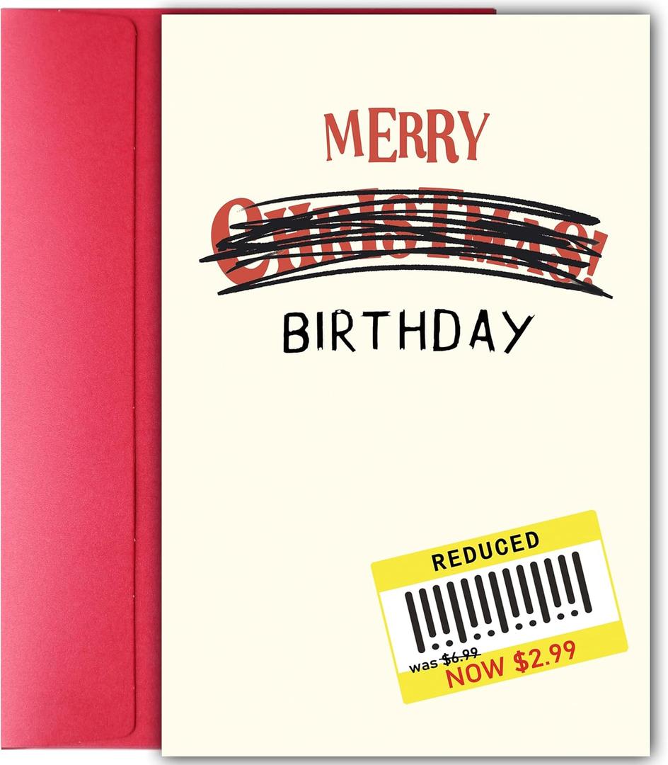 Funny Birthday Card for Him Her, Gag Discount Tag Design, Unique Holiday Birthday Gift for Friends Family Coworker, Sarcastic December & January Bday Card, Christmas Promotion Gift