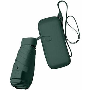 ESUFEIR Mini Sun Umbrella for Purse With Case, Small Compact UV Umbrella Travel Essentials, Lightweight Portable Parasol Windproof for Women Men Kids (Dark green)